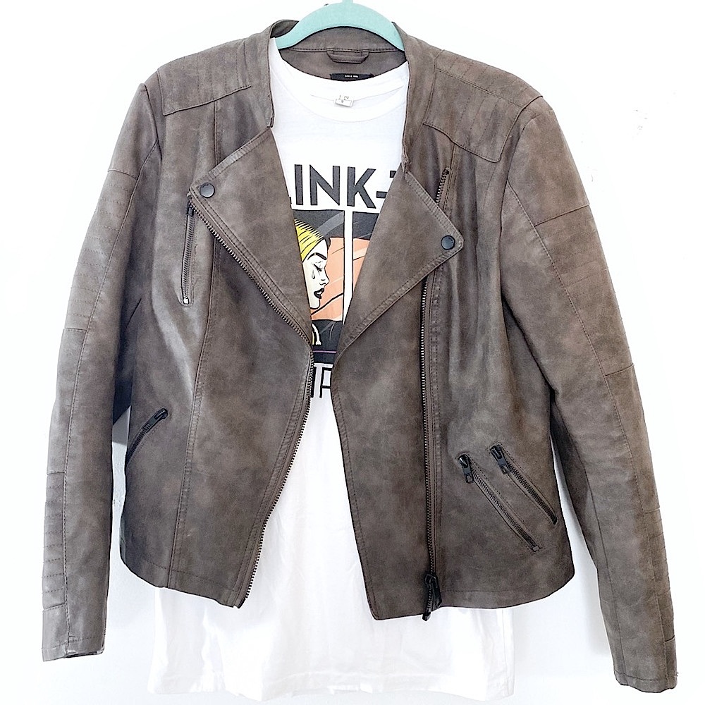 Only Cava Camel Faux Leather Biker Jacket Size L